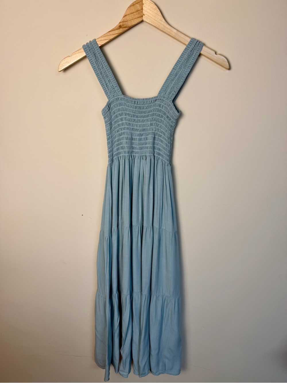 Smocked Bodice Light Blue Maxi Dress - Women